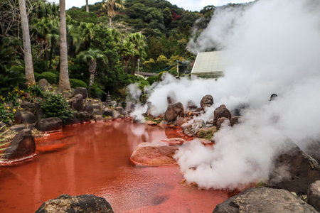 Chinoike Jigoku (Blood pond Hell) in beppu, oita, japanの写真素材