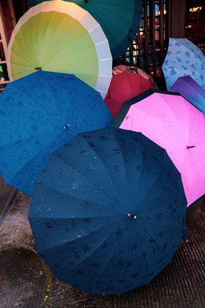 Close-Up of Wet Umbrellas After Rainfall in City