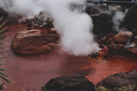 Chinoike Jigoku (Blood pond Hell) in beppu, oita, japanの写真素材