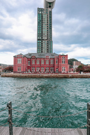 Scenic Waterfront View with Vintage Architecture in Kitakyushu, Japanの写真素材