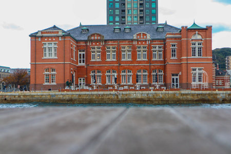 Scenic Waterfront View with Vintage Architecture in Kitakyushu, Japanの写真素材