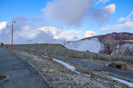 Mountain Aso Nakadake crater, Aso, Kumamoto, Kyushu, Japanの写真素材