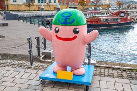 Cute Ji-mo mascot statue in Mojiko Port, a popular travel destination.の写真素材