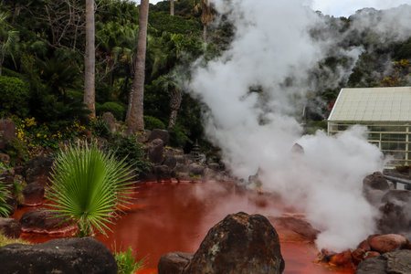 Chinoike Jigoku (Blood pond Hell) in beppu, oita, japanの写真素材