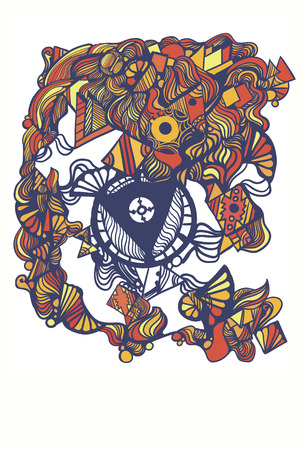 Halloween party template, doodle style. Cute sketch vector background for your creative ideas. Decorative hand drawn nature ornamental ethnic vector on colorful background.のイラスト素材