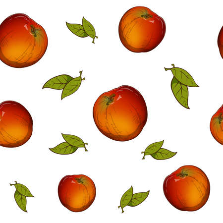 Bright apple fruits and leaves in painted sketch style seamless pattern.