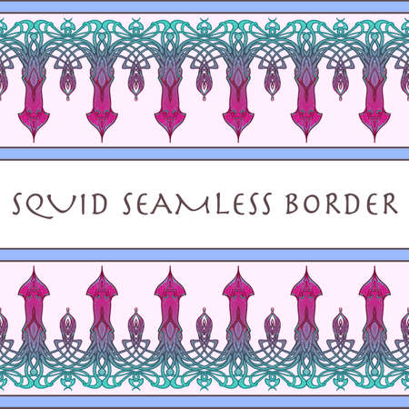 Sea squid decorative seamless border. Exquisite and elaborate art nouveau style design. EPS10 vector illustratopn.のイラスト素材