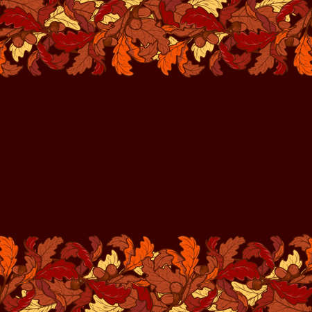 Fall Festival border. Greeting card or poster template. Bright colorful autumn leaves isolated on square white background. Elaborate hand drawing.のイラスト素材