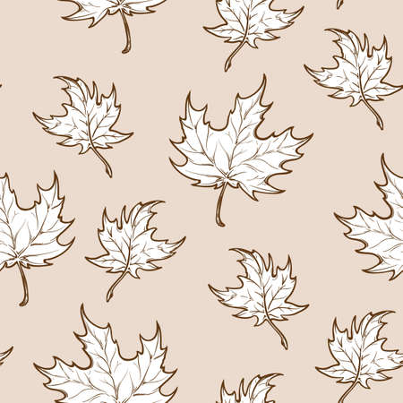 Autumn red maple leaves. Detailed intricate hand drawing. Isolated on white background. Chaotic distribution of elements. Seamless pattern. EPS10 vector illustration.のイラスト素材