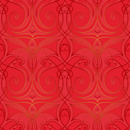 Abstract chinese new year background. Linear seamless pattern imitating ornament on the chinese red silk or satin. EPS10 vector illustration.のイラスト素材