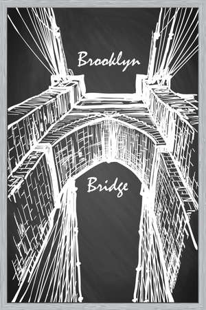 Brooklyn Bridge. Sketch imitating chalk drawing on a blackboard. Sketch is isolated on a separate layer. EPS10 vector illustration.のイラスト素材
