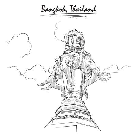 Statue of Elephant in Bangkok. Sketch isolated on white background. EPS10 vector illustration.のイラスト素材