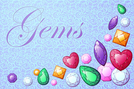 Set of Detailed realistic drawing of gemstones on the luxury seamless texture background Template for greeting card, astrology article, business card or corporate design. EPS10 vector illustrationのイラスト素材