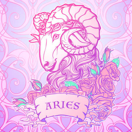 Zodiac sign of Taurus. with a decorative frame of roses Astrology concept art. Tattoo design. Sketch in pastel pallette isolated on white background. vector illustration.のイラスト素材