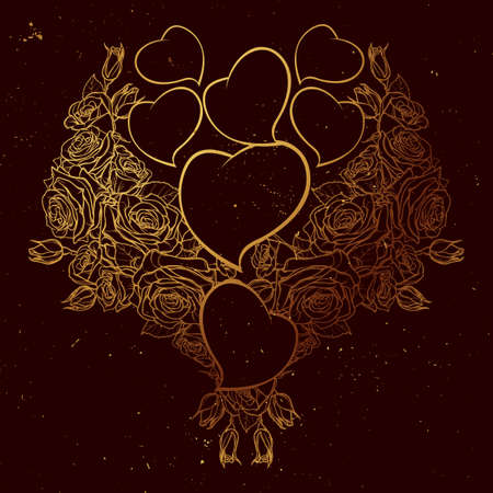 Roses and Hearts arranged in a heart shaped pattern. St Valentines day festive design. Tattoo or wedding decor design element. EPS 10 vector illustrationのイラスト素材