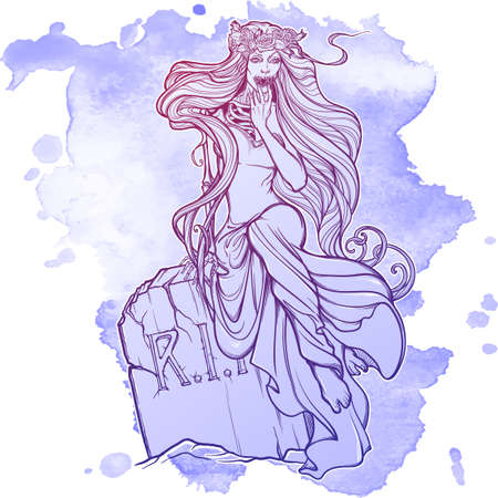 Zombie girl with a sewed up mouth.のイラスト素材