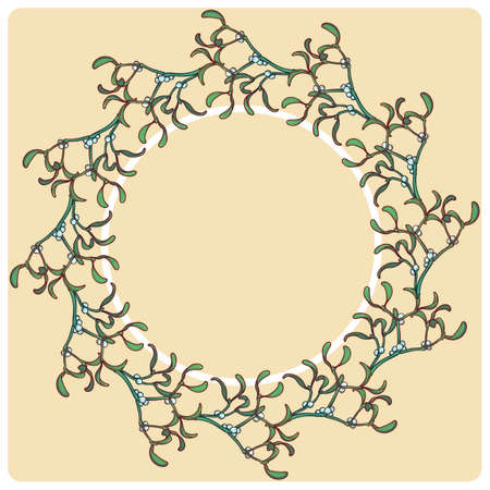 Christmas floral circular frame . Mistletoe branches with leafs and berries. Christmas greeting card template. EPS10 vector illustrationのイラスト素材