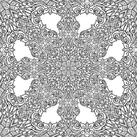 Exotic flowers. Traditionaln South Eastern Asia ornament. Popular in Buddha temples decoration. Intricate hand drawing solated on white background. EPS10 vector illustrationのイラスト素材