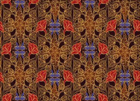 Stylized exotic flowers. Traditionaln South Eastern Asia ornament. Popular in Buddha temples...