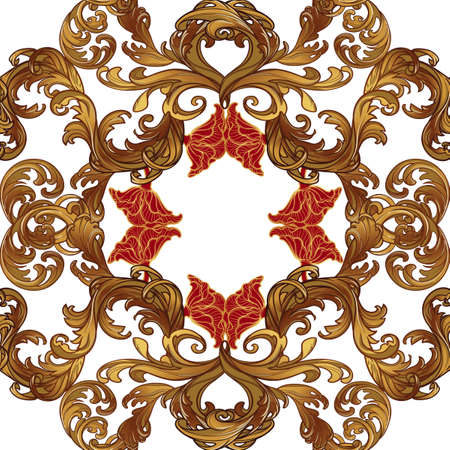 Acanthus plant leaves arranged in intricate seamless pattern. Popular decorative motif in antiquity and baroque art. Tattoo design. linear drawing isolated on white background. EPS10 vectorのイラスト素材