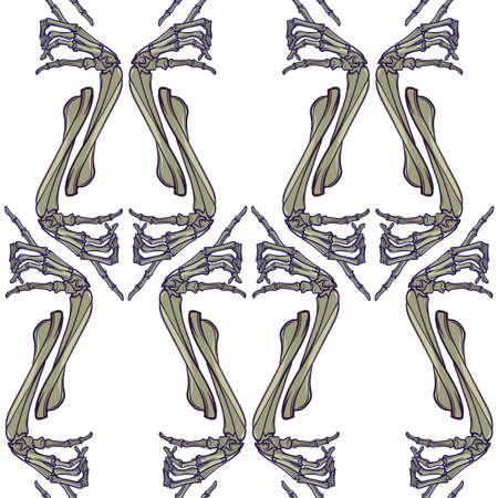 Halloween Seamless Pattern. Human hand bones in various gestures. Regular vertical rhythm. Isolated on white background. EPS10 vector illustrationの写真素材
