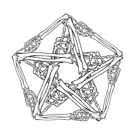 Halloween pentagrame. Human hand bones arranged in an intricate gothic occult ornament. Tattoo...