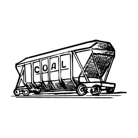 A covered wagon is a special type of railway rolling stock for transportation of a bulk commodities. Sketch style drawing isolated on a white background. EPS10 vector illustrationのイラスト素材