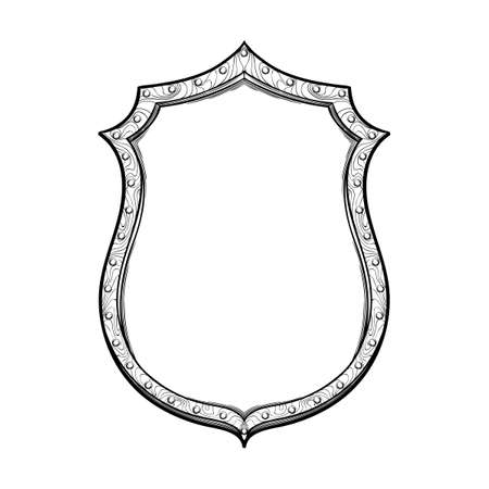Late medieval German shield. Front view. Element for design coat of arms, logo, emblem and tattoo. Black a nd white drawing isolated on white background. EPS10 vector illustrationのイラスト素材