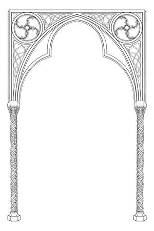 Medieval manuscript style rectangular frame. Gothic style pointed arch. Vertical orientation. EPS10 vector illustrationのイラスト素材