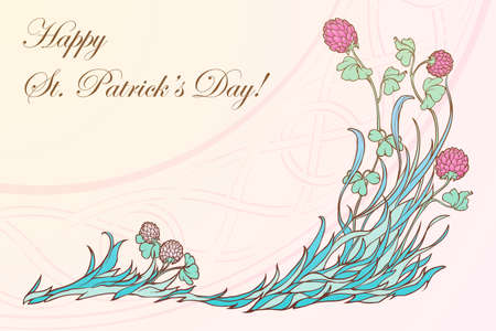 Pink clover in bloom and traditional celtic woven ornament on a background. St. Patrick's day festive design. EPS 10 vector illustrationのイラスト素材