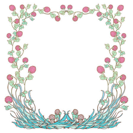 Decorative square frame with pink clover in bloom. St. Patrick's day festive design. EPS 10 vector illustrationのイラスト素材