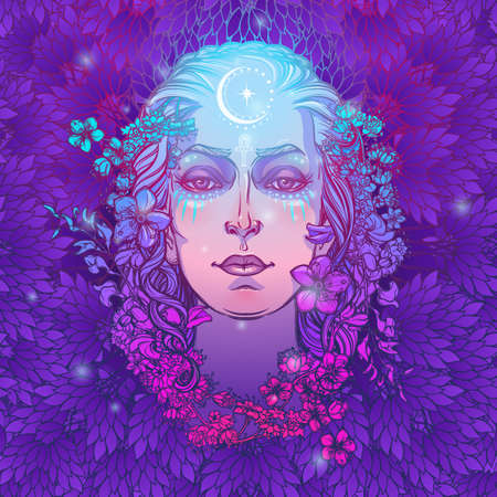 White goddess of european culture. Symbol of femininity, motherhood birth and death. Known in different cultures as Persephone, Eostre, Arianrhod, Isis and others. Art Print. EPS10 vector illustrationのイラスト素材