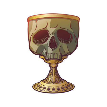 Human Skull made goblet. Concept art for tattoo, tarot cards or occultism related project. Medieval gothic style concept art. Design element isolated on white background. EPS10 vectorのイラスト素材
