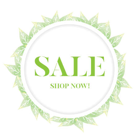 Sale banner with green leaves in backgroundのイラスト素材