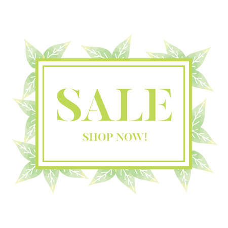 Sale banner with green leaves in backgroundのイラスト素材