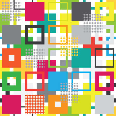 Seamless memphis style pattern with colorful squares and dotsのイラスト素材