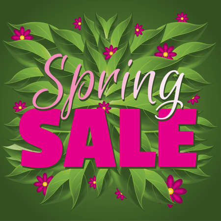 Green and pink Spring sale graphic for leaflets, prints, websites, posters, emails, price tagsのイラスト素材