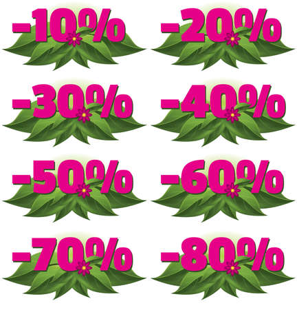 Set of Spring or Summer discount stickers for prints, websites, posters, emails, price tags, cataloguesのイラスト素材