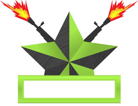 green frame in front of star and cross weaponsのイラスト素材