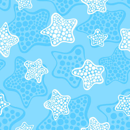 Seamless pattern with sea stars  Blue and white colored backgroundのイラスト素材