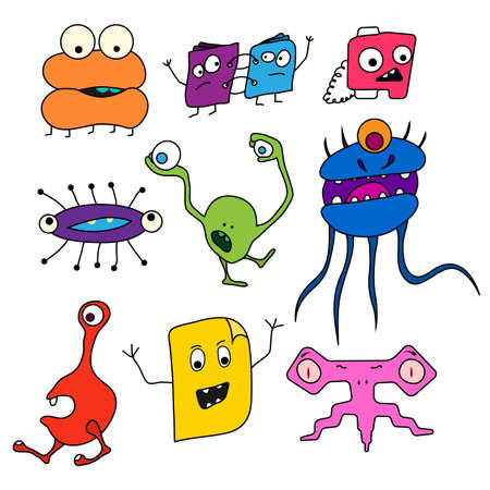 set of bright fantastic monsters microbesのイラスト素材