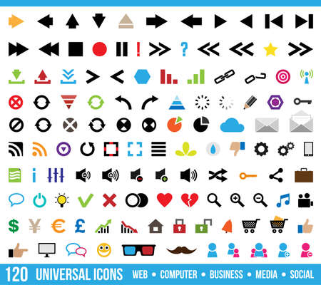 120 universal icons - web, business, social, mediaのイラスト素材