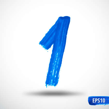 Watercolor One Number. Grunge Backgroundのイラスト素材