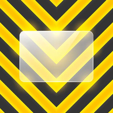 Vector glass banner on black and yellow stripesのイラスト素材