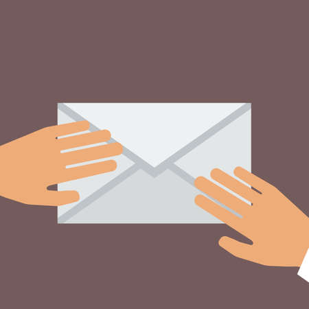 Hand Holding Envelope. Flat style. Vector illustrationのイラスト素材