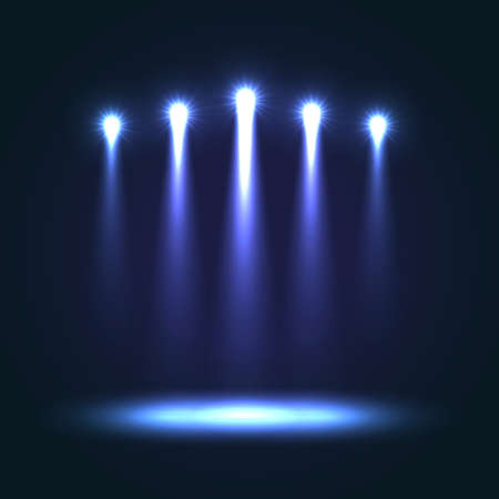 Vector Background With Group Bright Projectors. Blue colored lightsのイラスト素材