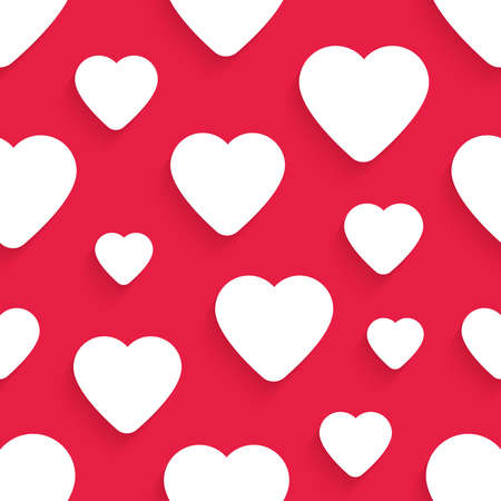 Vector seamless pattern for Valentine's Day with hearts and long shadows. Flat style background for invitation.のイラスト素材