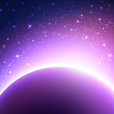 Space background with planet and shining sun. Vector illustration of starry skyのイラスト素材
