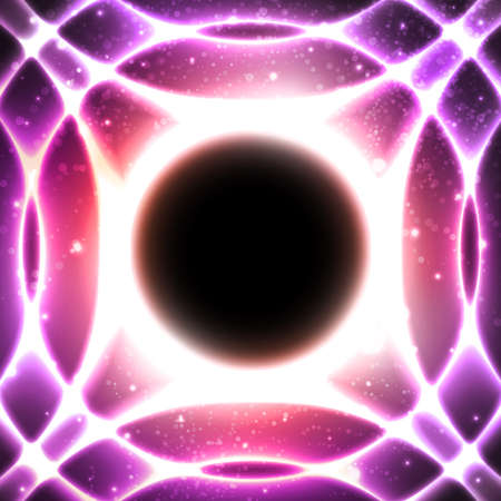 Fire glowing circles on a background of the starry space. Black hole at the galactic center. Abstract space vector illustration. Mosaic patternのイラスト素材