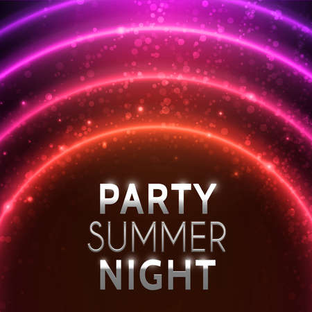 Glowing round frame. Vector illustration. Banner for summer night party. Abstract background with shiny light circles and bokeh. Galaxy and stars in space.のイラスト素材